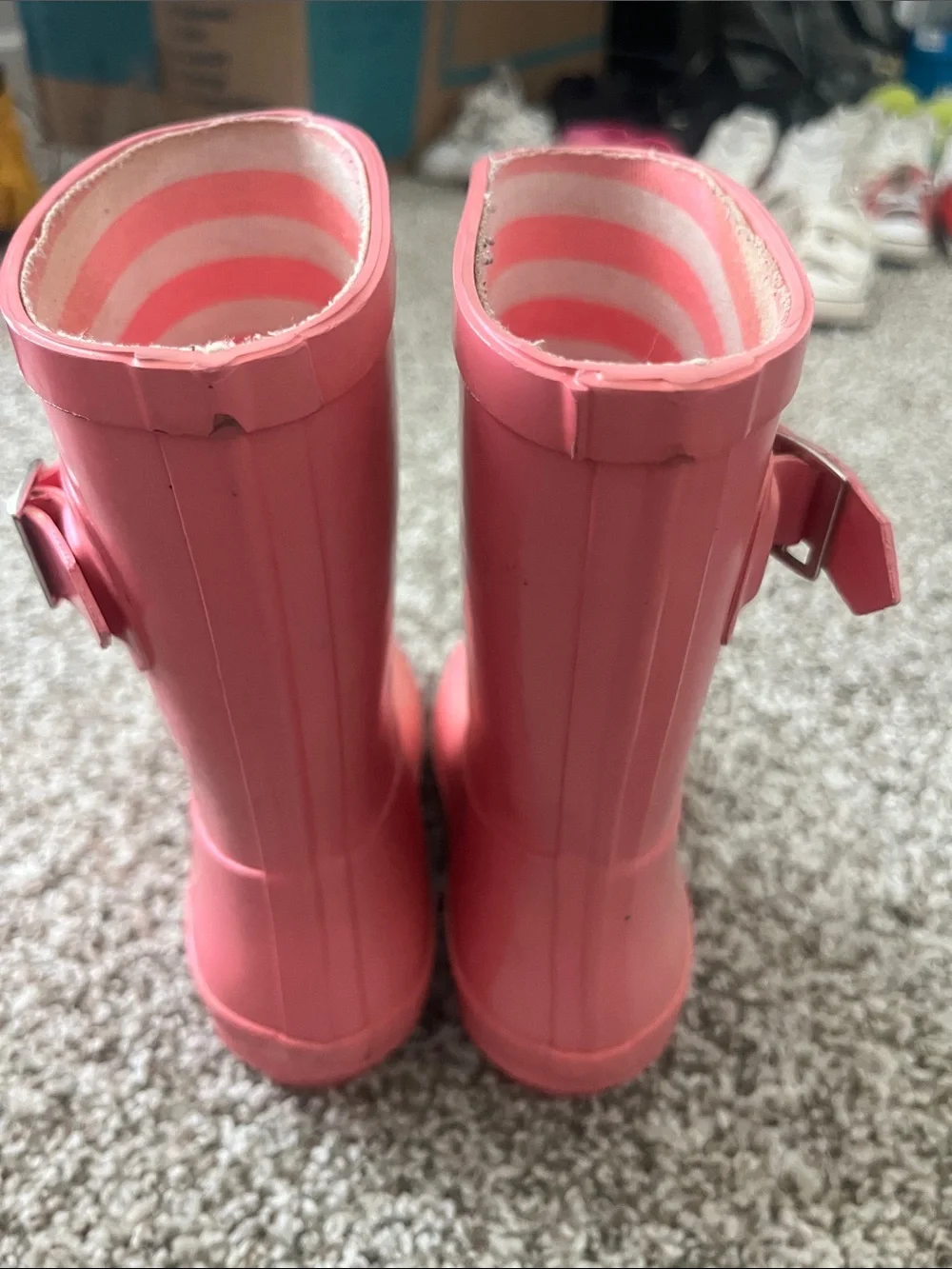 Girls Pink Rain Boots with Striped Lining